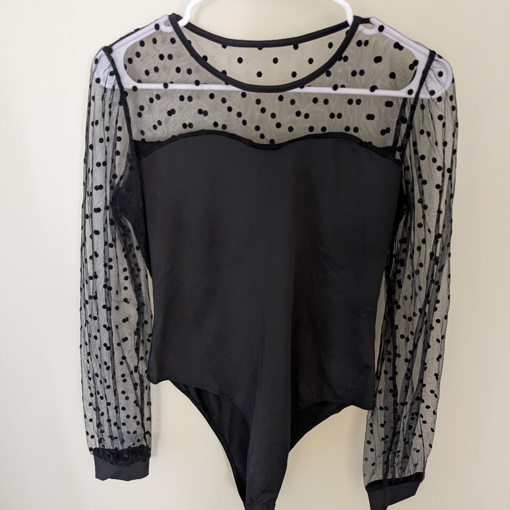 Women's Black Bodysuit with sheer, size L